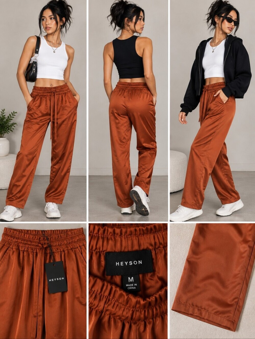 Heyson Burnt Orange Jogger Sweatpants with Elastic Waistband and Ankle Cuffs